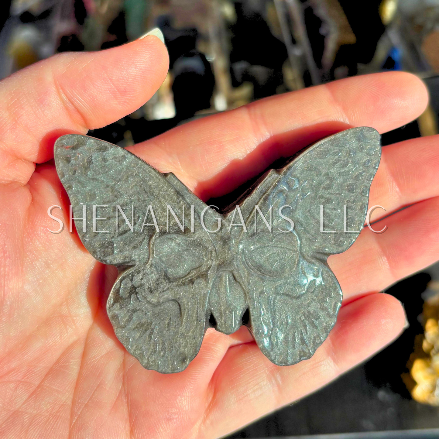 Butterfly Skull Flat Crystal Carving