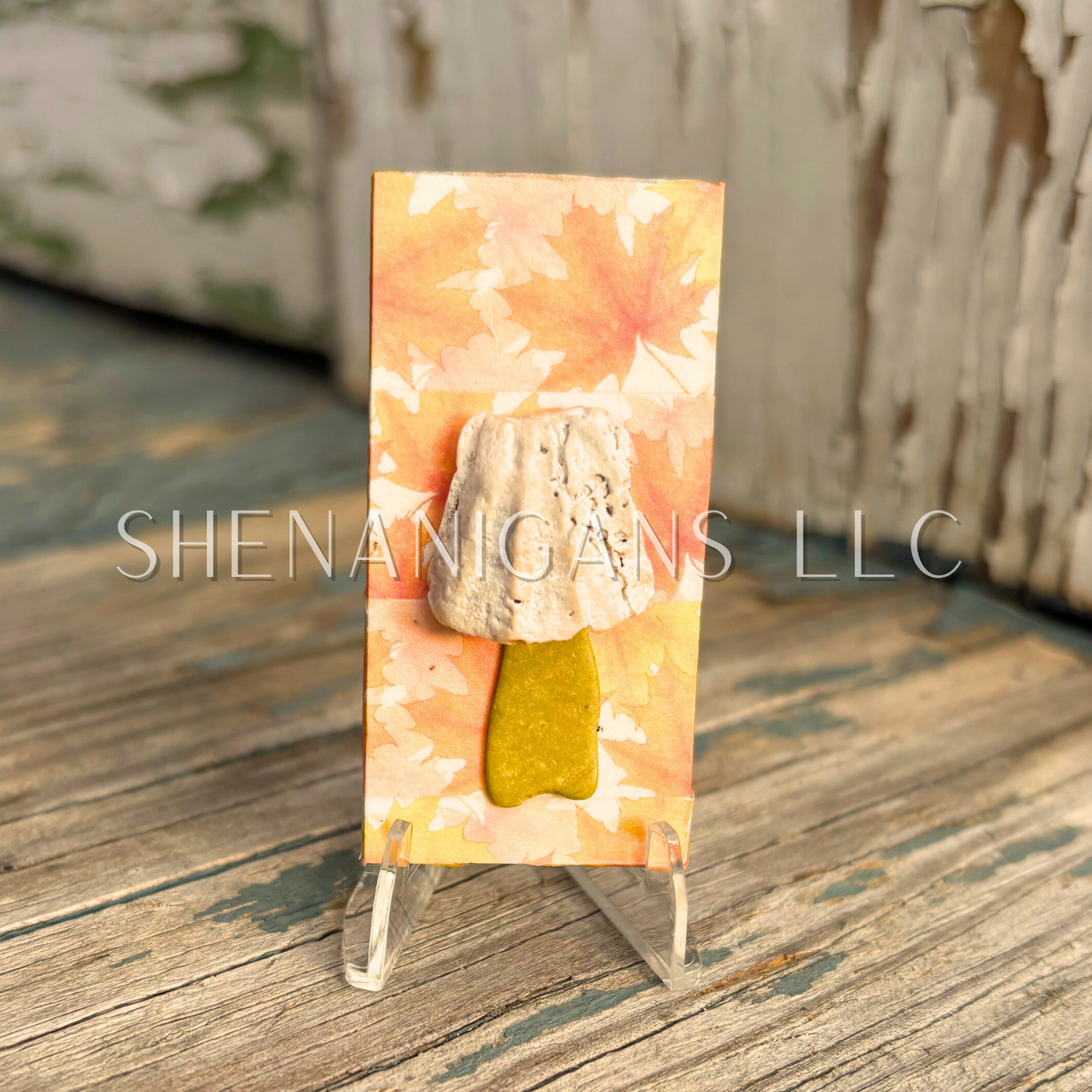 Mushroom Mixed Media Mini Tile Art with Shells by IrisISBeauty - Micro Art