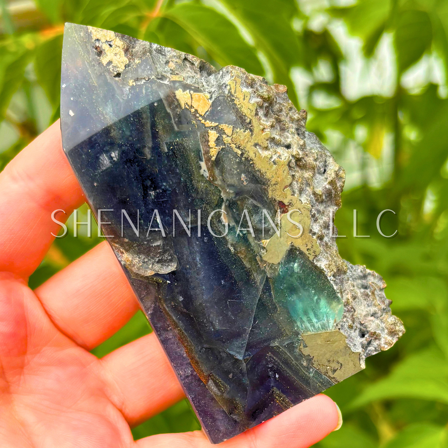 Pyrite Fluorite Point with Raw Edge