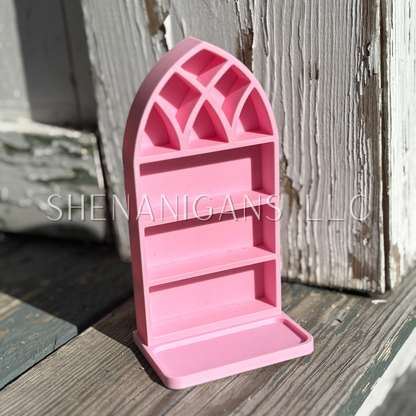 Curio Shelf Gothic Window w/ Tray - Size: Fits 1/2" wide Micro Jars 5x3 - Trinket, Desk, Crystal