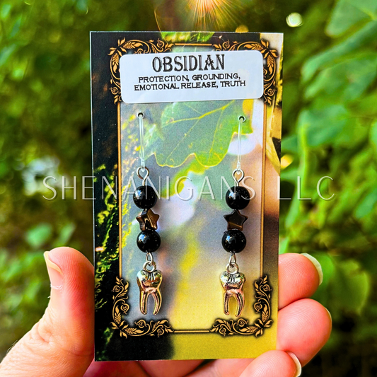 Tooth Earrings with Crystal Stars - Dangle Jewelry