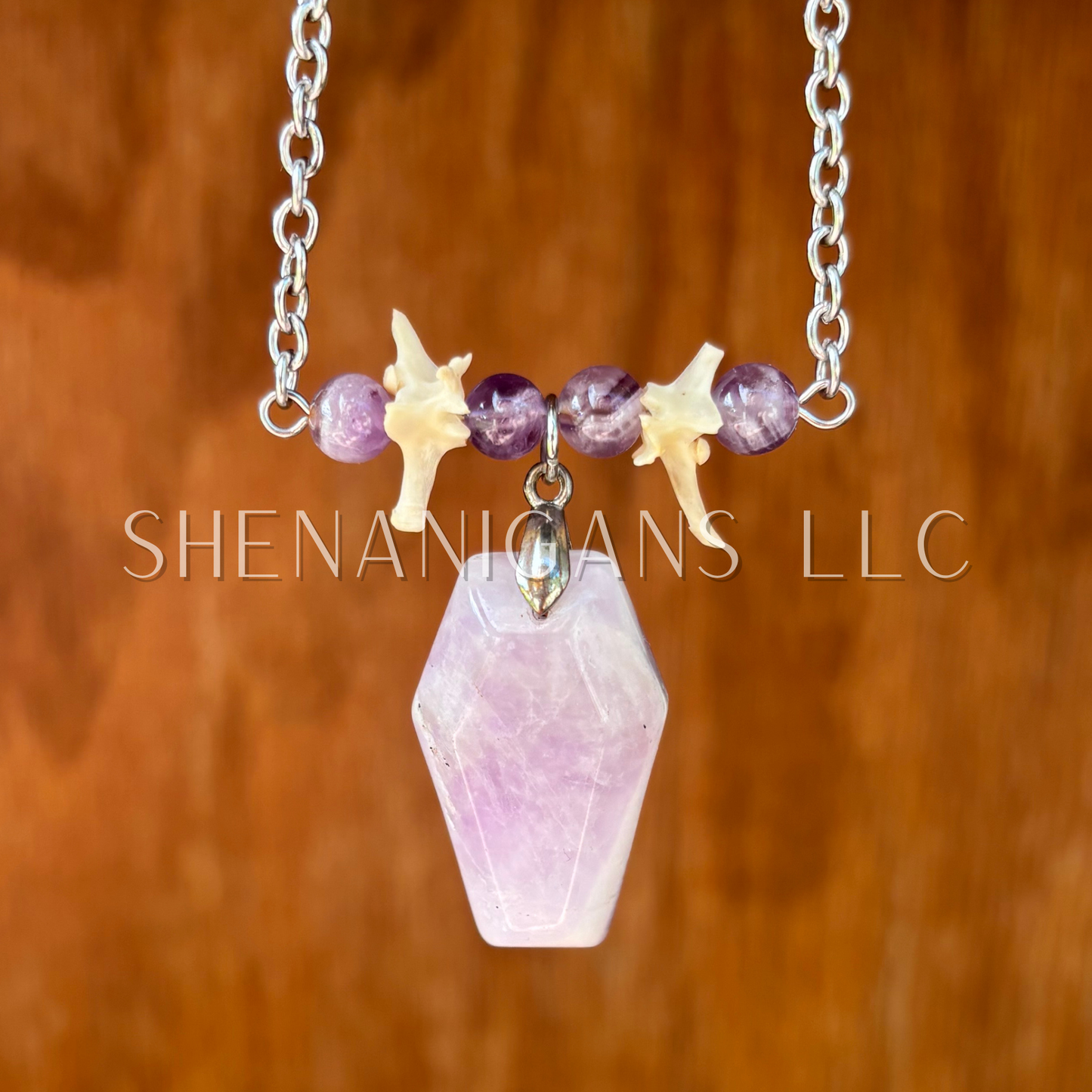 Amethyst Coffin Necklace with Rattlesnake Vertebrea