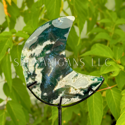 Moss Agate Moon with Stand