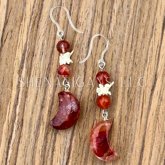 Fire Quartz Crescent Moon Earrings