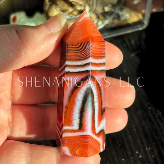 Red Banding Agate Polished Point Mineral Specimen Gemstone Crystal Obelisk Wand