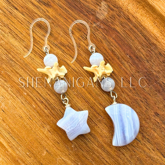 Blue Lace Moon & Star Earrings