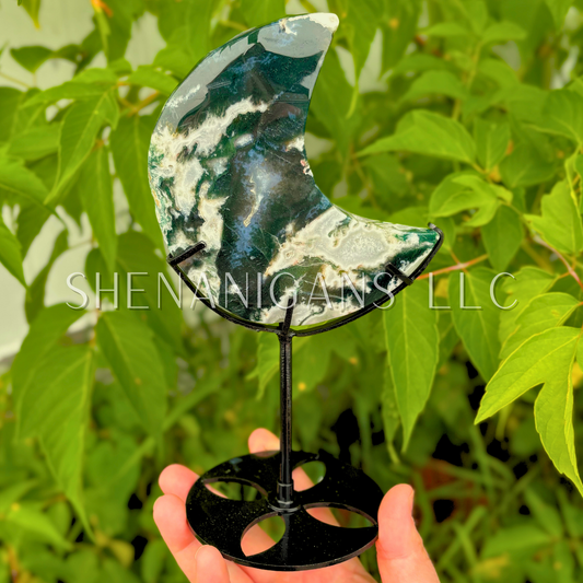 Moss Agate Moon with Stand