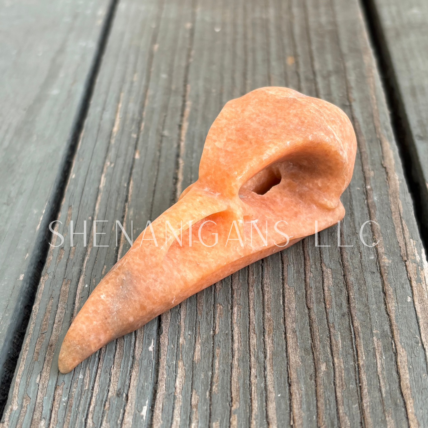 Raven Skull - Orange Calcite - Crystal Carving