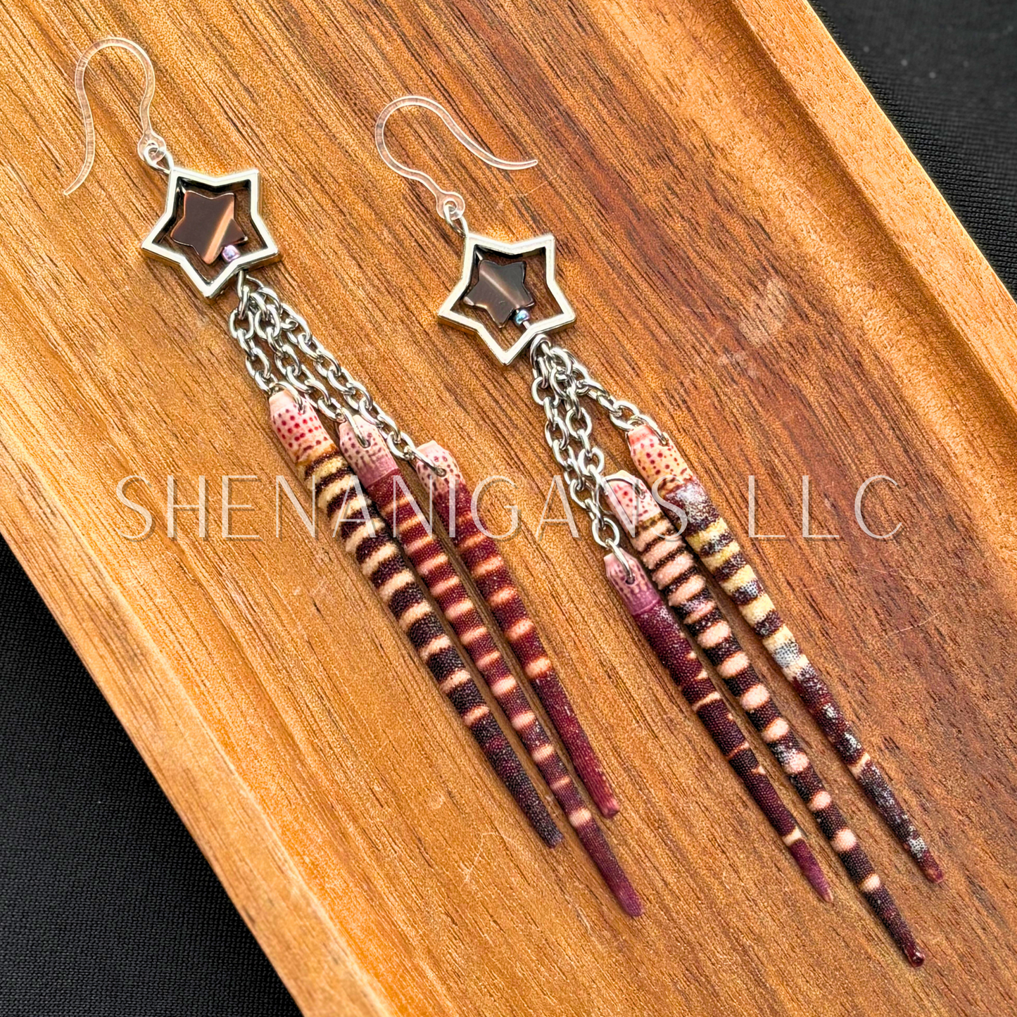 Sea Urchin Spine Earrings with Alloy Star and Coffee Shell Star Beads