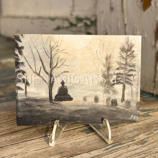 Graveyard Mini Tile Painting by IrisISBeauty - Handpainted Micro Art