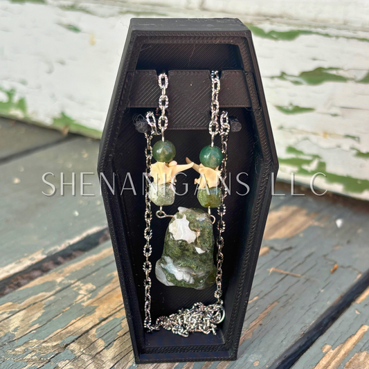 Moss Agate Bat Necklace – Crystal Carving with Moss Agate Beads