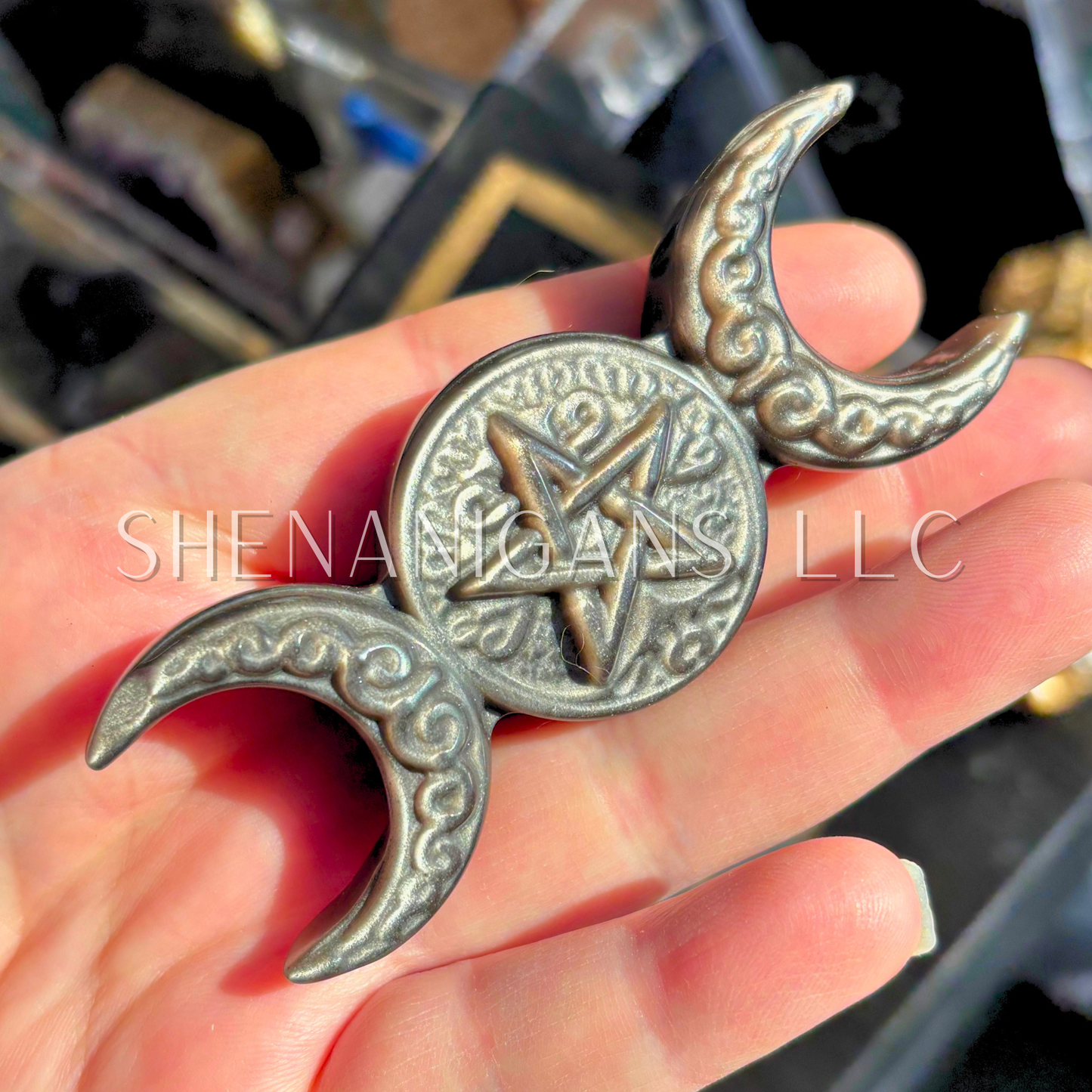 Triple Moon Flat Crystal Carving