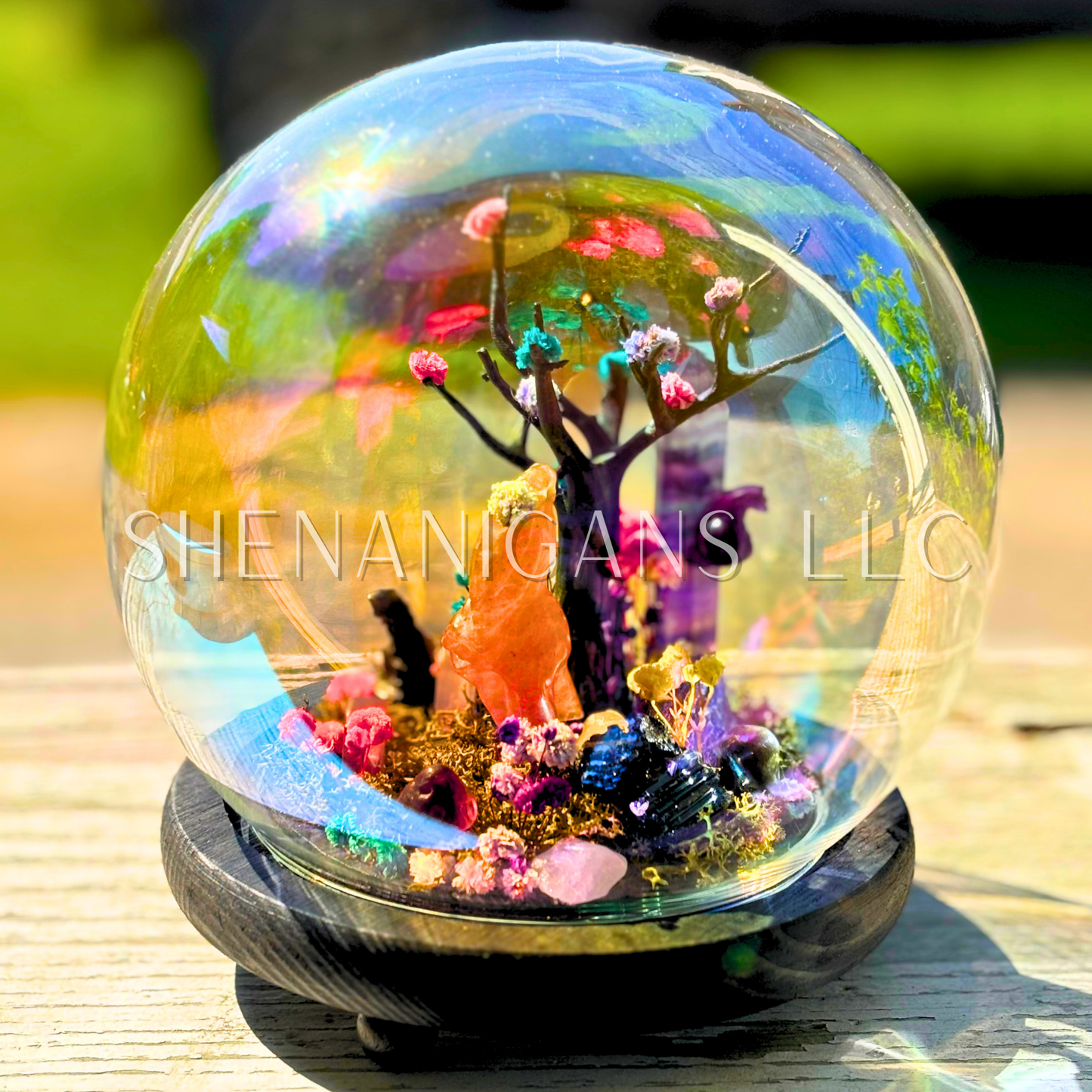 Hanging Crystal Bat in Graveyard - Bubble Cloche Dome Art