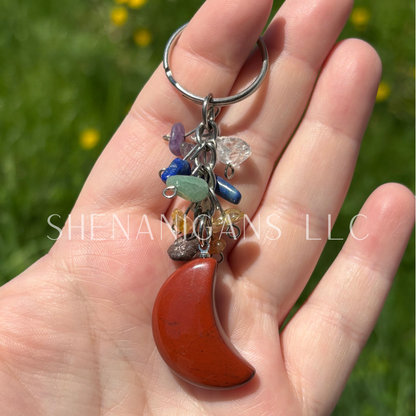 Crescent Moon Crystal Keychain – Celestial Gemstone Charm for Protection & Intention