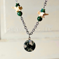 Moss Agate Circle Pendant Necklace with Snake Vertebrae