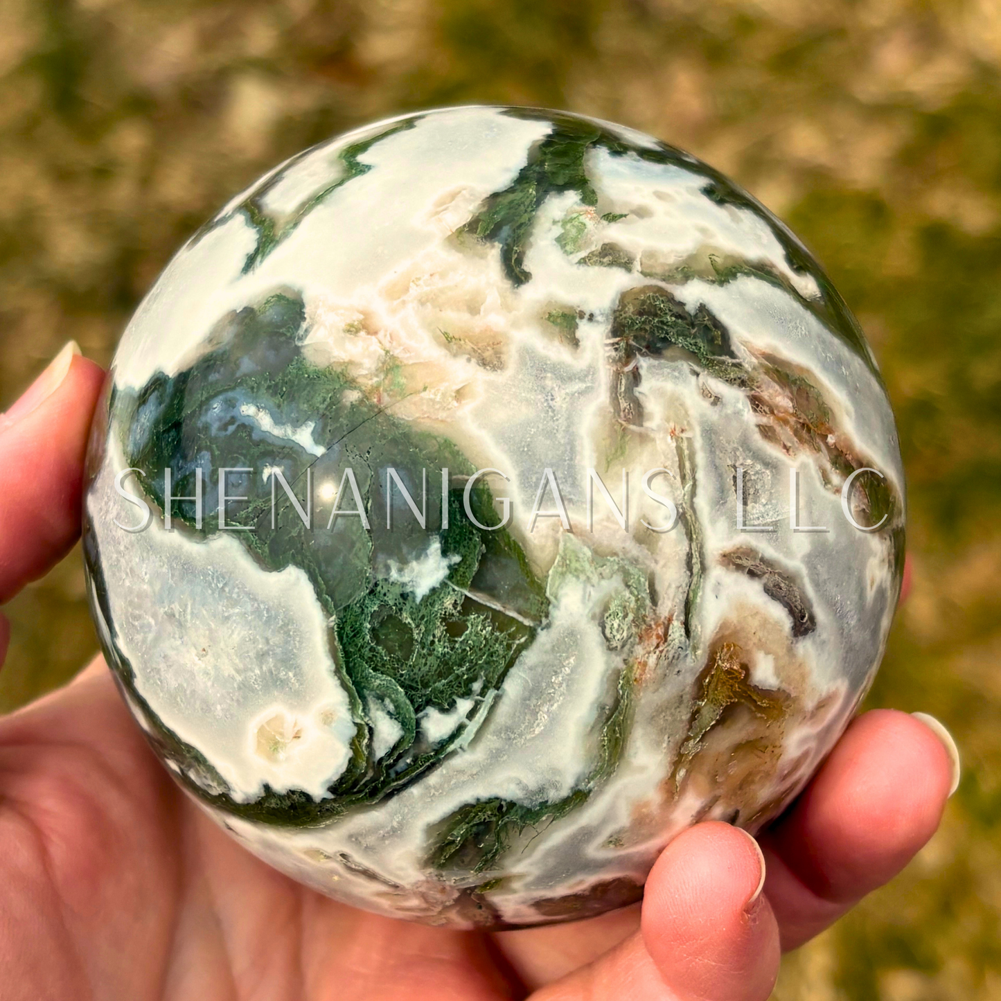 Druzy White Moss Agate Large Sphere