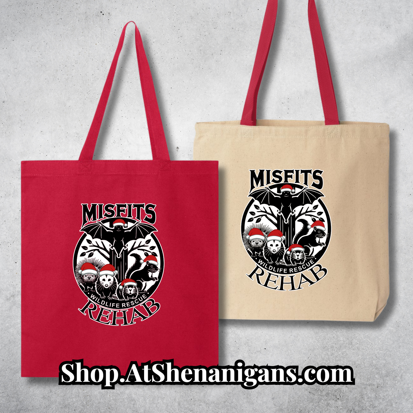 Misfits Rehab Wildlife Support Apparel - Official Merch - Christmas Tote Bag - Red