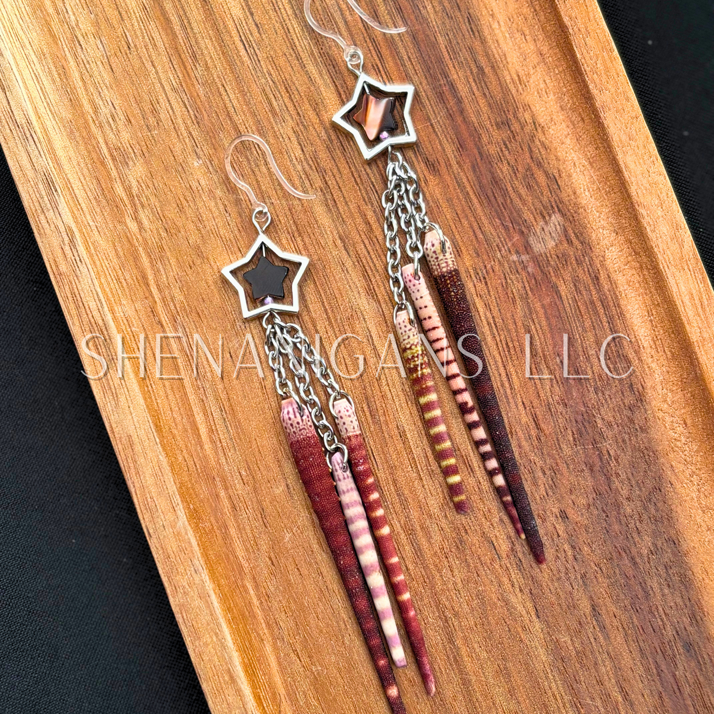 Sea Urchin Spine Earrings with Alloy Star and Coffee Shell Star Beads