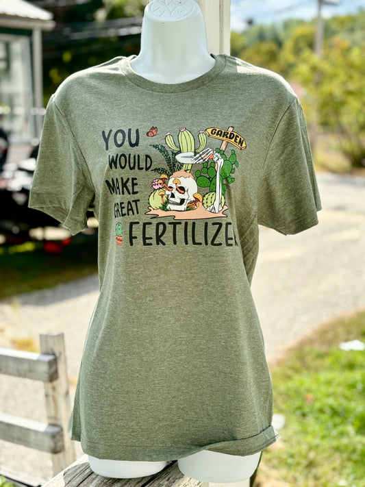 You'd Make Great Fertilizer, Heather Green Tee Shirt, Skull, Plant, Succulent, Skeleton, Cottagecore