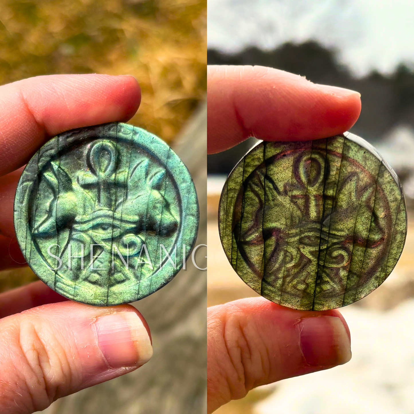 Anubis Labradorite Flat Carving