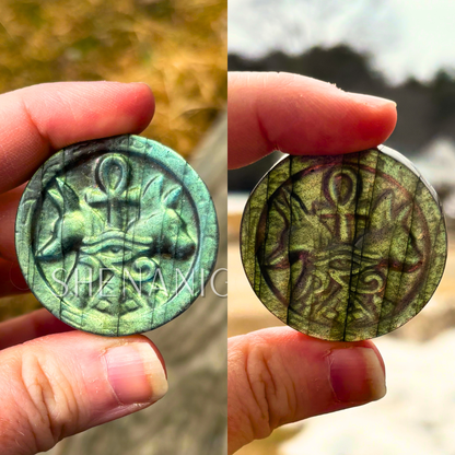 Anubis Labradorite Flat Carving