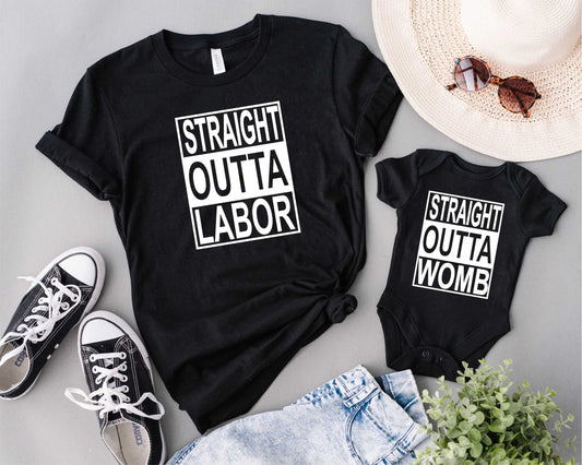 Mommy and Minni Straight Outta Labor/Womb Matching Shirts