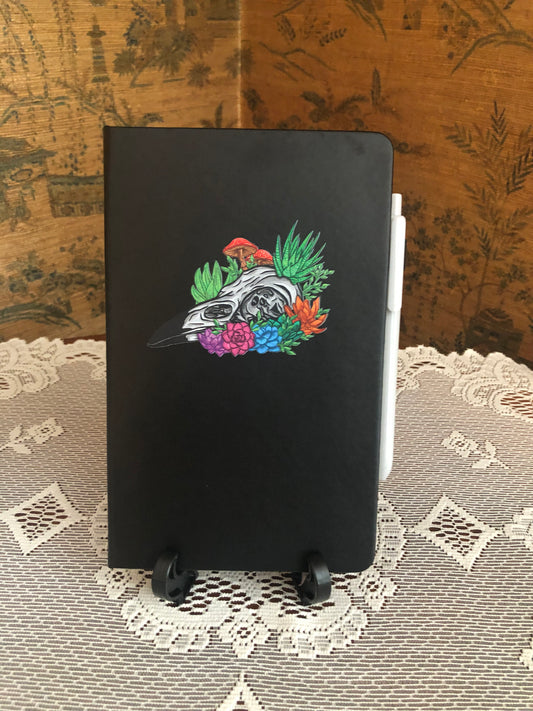 Cottage Core Raven Skull Printed Hard Cover College Ruled Journal