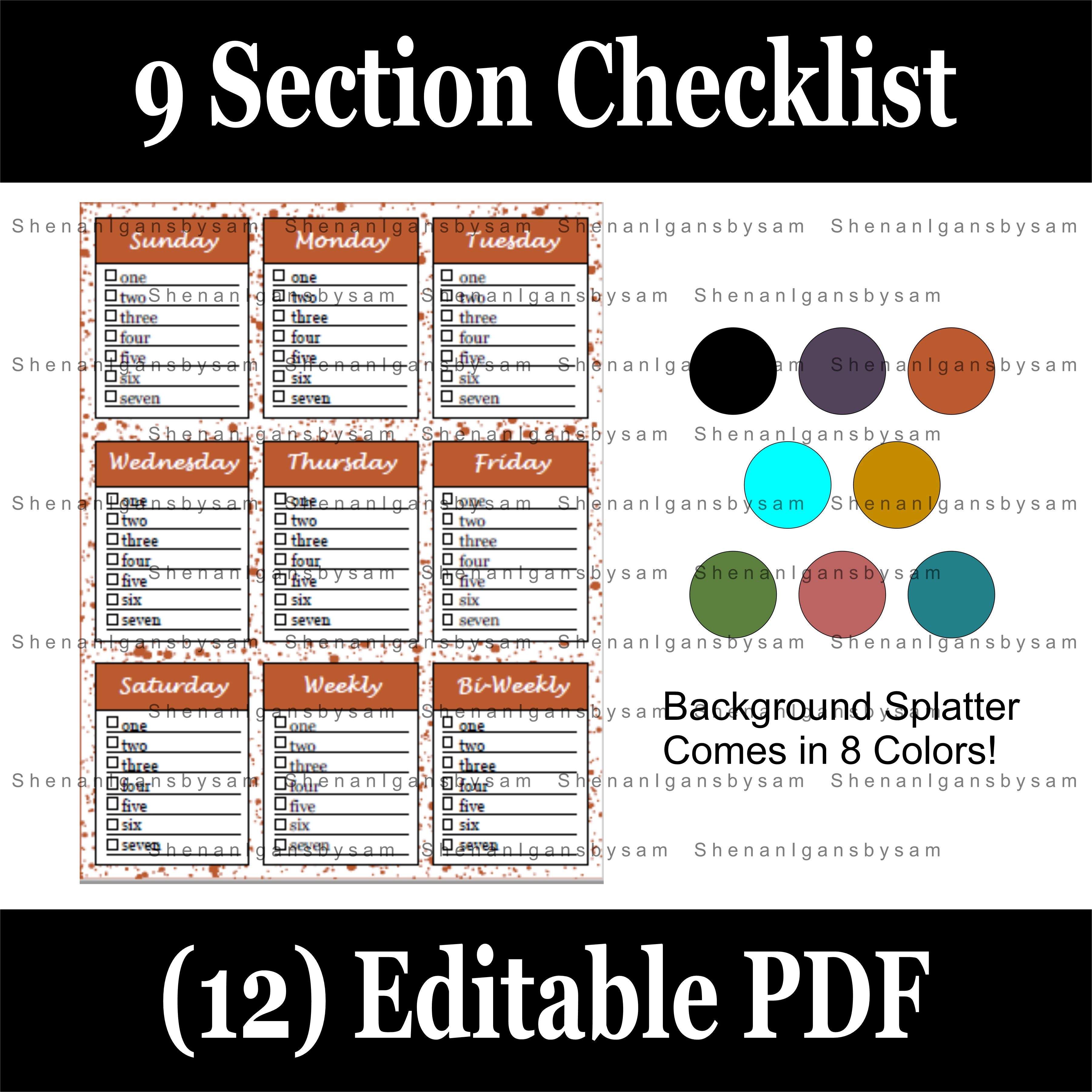 Sectioned Checklist 9 Section Checklist - To Do List - Chore List *DIGITAL DOWNLOAD ...