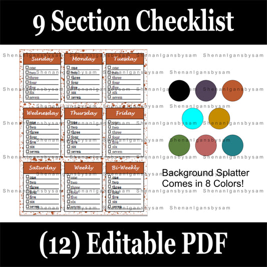 9 Section Checklist - To Do List - Chore List *DIGITAL DOWNLOAD*