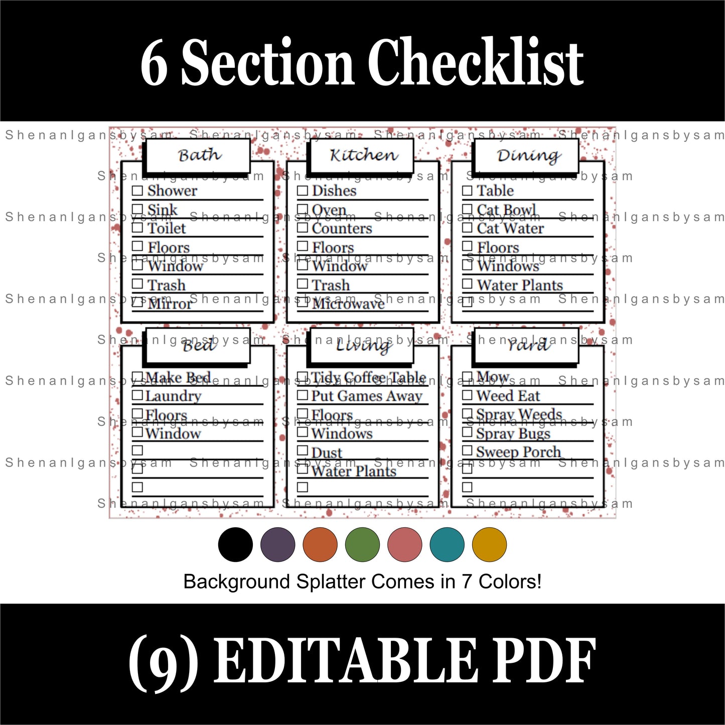 6 Section Checklist - To Do List - Chore List *DIGITAL DOWNLOAD*