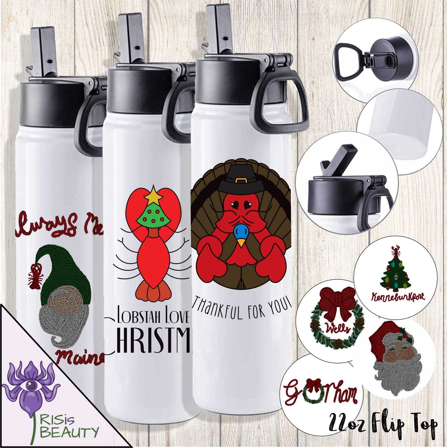 *Art By IRISisBEAUTY* Holiday Water Bottle Tumbler - Multiple Sizes and Styles