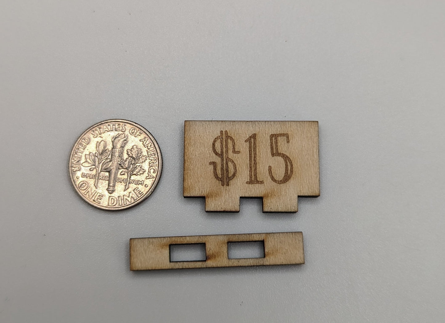 10 small laser engraved wooden price tags, 1/8 thick,  double sided