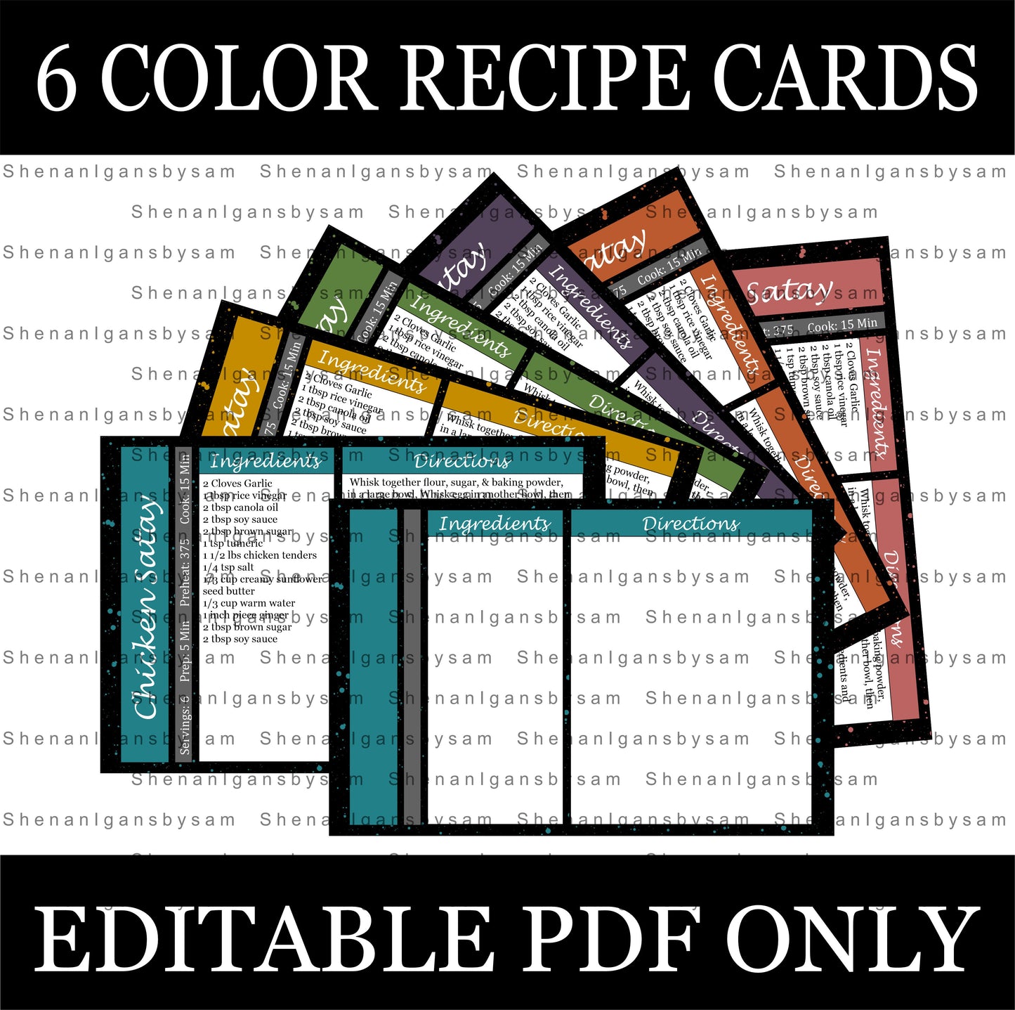 4x6 Recipe Cards - 6 Colors *DIGITAL DOWNLOAD*
