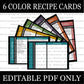 4x6 Recipe Cards - 6 Colors *DIGITAL DOWNLOAD*
