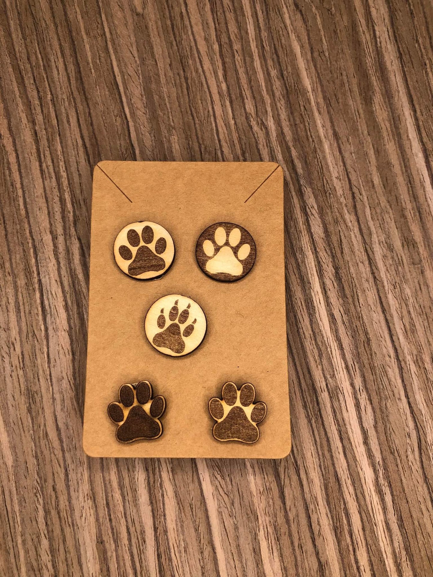 Paw print lasered wood earrings, post earrings, wood jewelry set *ptfp & bbtb eligible*